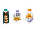 Collection of three cute magnetic bookmarks featuring a stack of hamsters peeking through a doorway, a purple dinosaur reading in a bubble bath, and a cheerful chick hatching from an egg, each with a playful reading-themed quote.