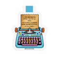 Colorful typewriter illustration of The Wonder Whale bookmark with a quote on a white background