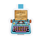 Colorful typewriter illustration of The Wonder Whale bookmark with a quote on a white background