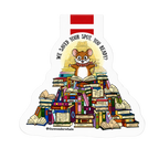 The Wonder Whale bookmark with an illustration of a mouse on books with text 'We saved your spot, you ready?' on a white background
